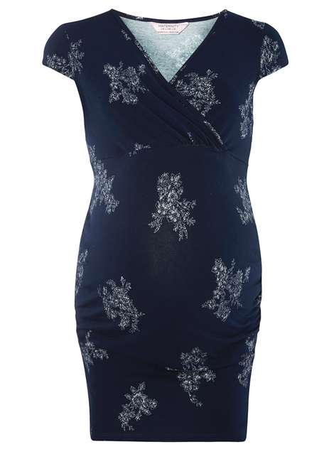 **Maternity Navy Folk Floral Ruched Wrap Top